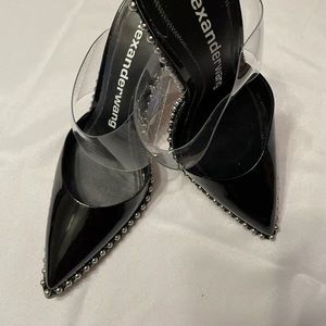 Alexander Wang Rina Black Patent Studded Slingback Mule - EU 41